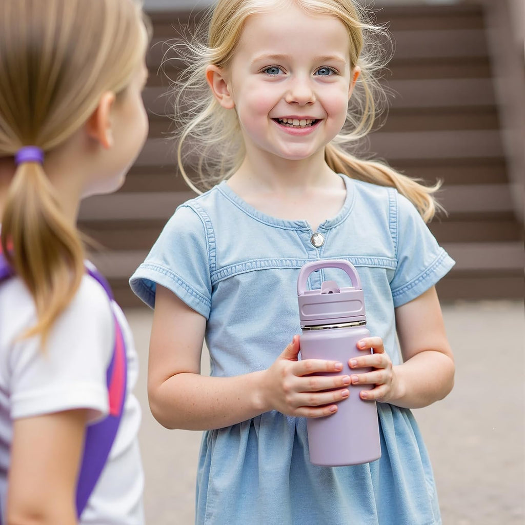 Fijinhom 12oz Water Bottle with Straws, Stainless Steel Vacuum Insulated Water Bottle Leak-Proof, BPA-Free, Purple + Pink