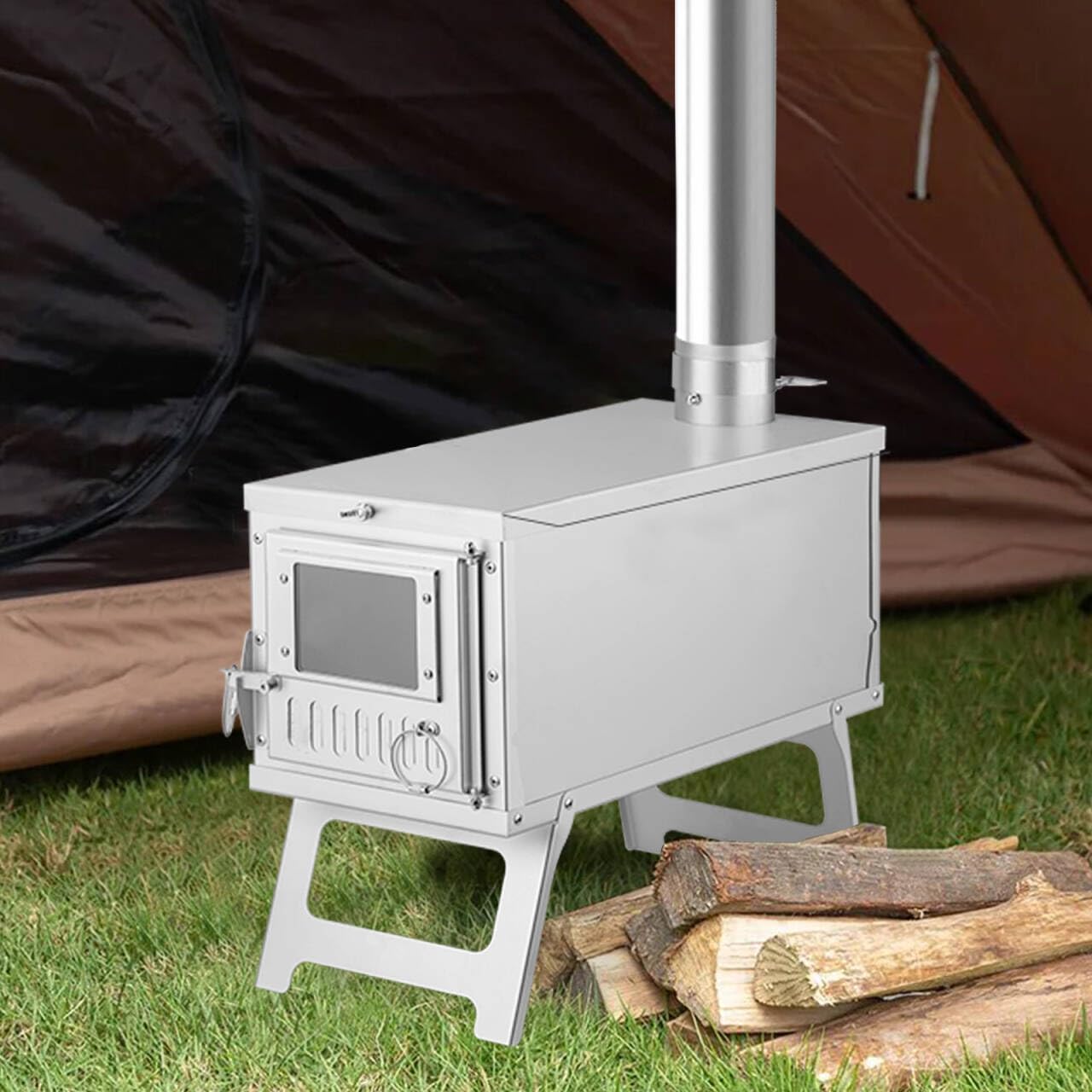 Portable Wood-Burning Stove for Camping with Backpack and 7.2 ft Chimney Pipe; Lightweight and Foldable for Tent, Hunting, Ice Fishing, Travel; Ideal Gift for Campers, Outdoor Accessories