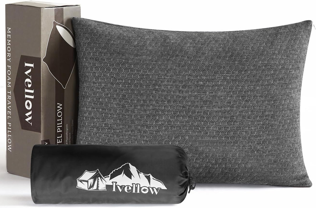 Ivellow Travel Pillow, Camping Pillow for Sleeping, Shredded Memory Foam