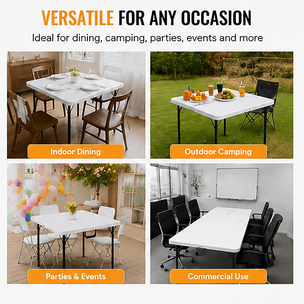 Folding Table, 36in Folding Table Portable with Built-in Handle, Plastic Table with Heavy Duty Steel Legs Supports to 300lbs, Suitable for Party, Camping, Events Indoor&Outdoor Use, White