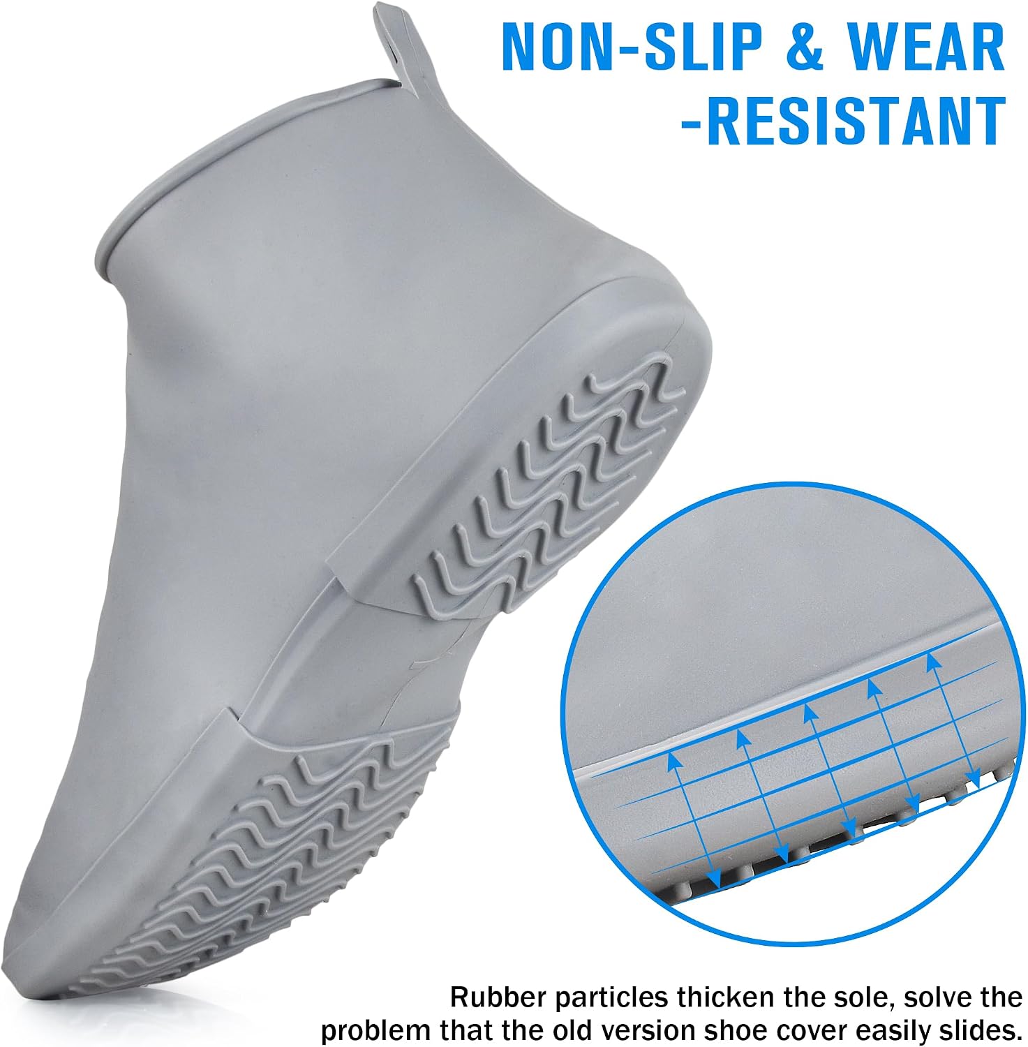 Waterproof Shoe Covers Slip-Resistant Overshoes Newly Upgraded and Latest Model for Men Women, Reusable Rain Boots for Outdoor, Cycling, Hiking, Work (Grey, L (Women 8-10.5, Men 7-10))