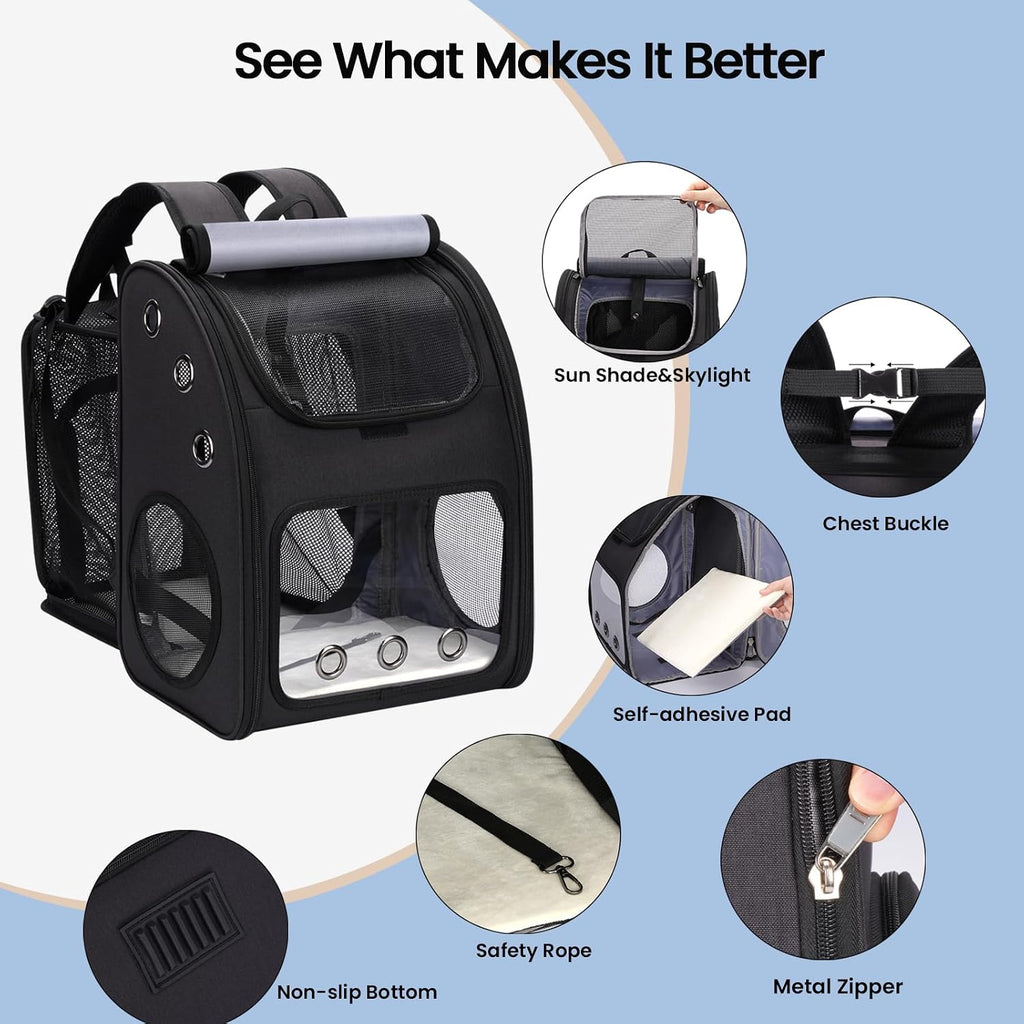 Expandable Cat Backpack Carrier for Small Cats & Pets Up to 18 lbs