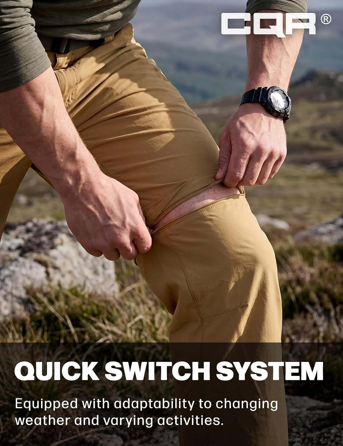 CQR Men's Convertible Cargo Tactical Pants, Water Resistant Outdoor Hiking Pants, Zip Off Lightweight Stretch Work Pants