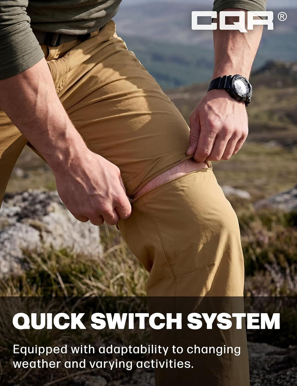 CQR Men's Convertible Cargo Tactical Pants, Water Resistant Outdoor Hiking Pants, Zip Off Lightweight Stretch Work Pants
