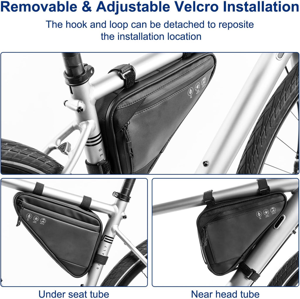 2L Bike Frame Storage Bag with Water Resistant Reflective ,Bike Tire Repair Tool Kit,Mini Bike Pump,16 in 1 Multitool & Bicycle Tyre Lever Patch Repair Tool Accessories Set for Mountain Road Bike, MTB