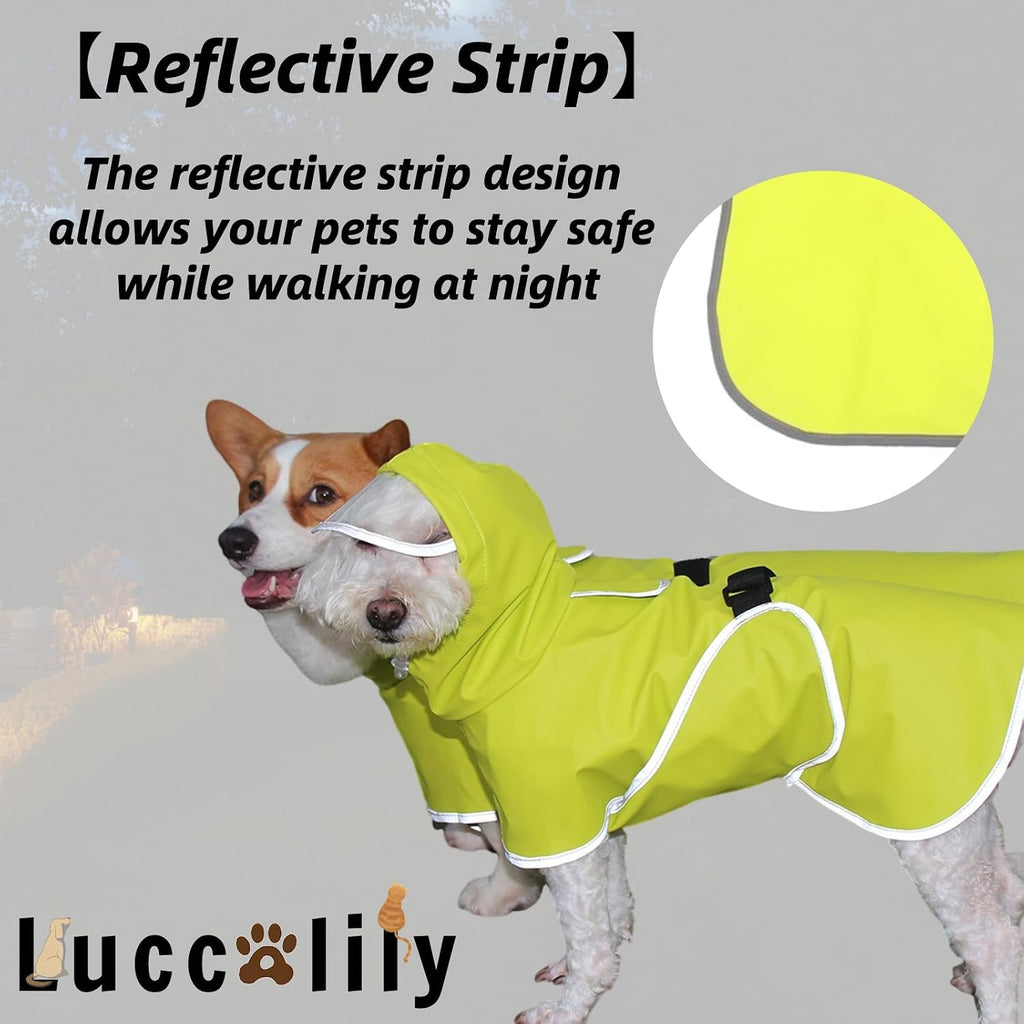 Dog Rain Jacket with Hood, Waterproof Dog Raincoat, Adjustable Belly Strap Protection, Lightweight Poncho (Small Plus, Light Green)