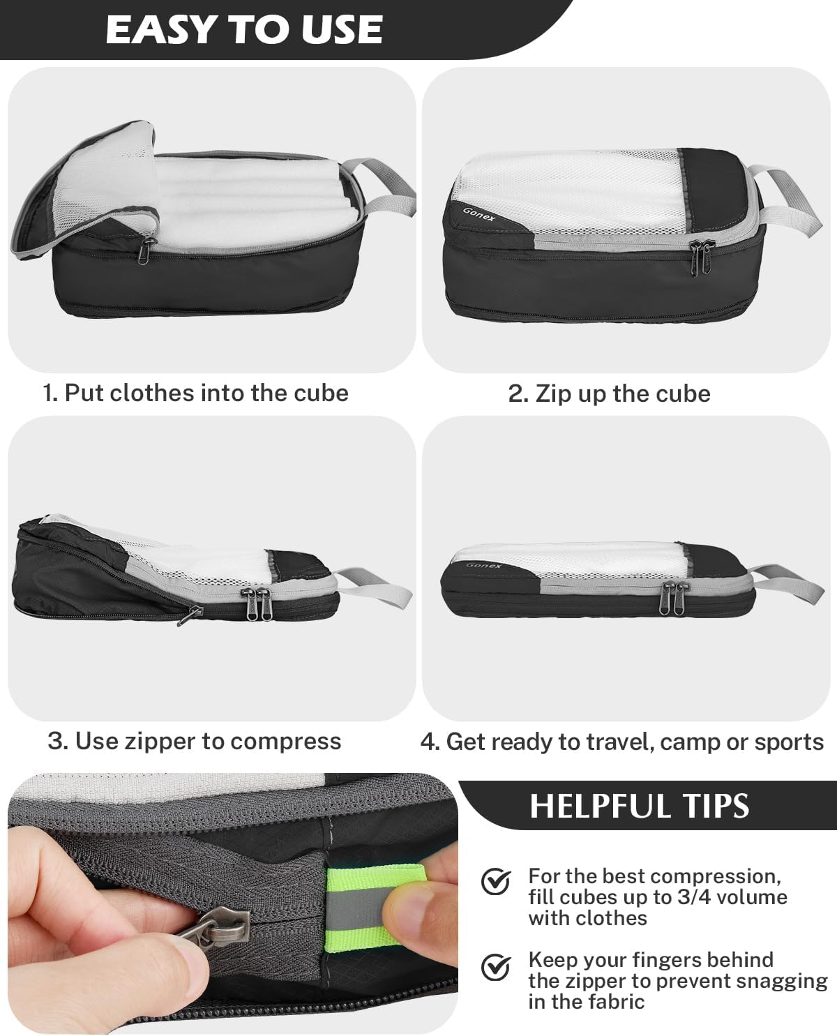 Gonex Compression Packing Cubes for Travel, Mesh Bags Luggage Organizers