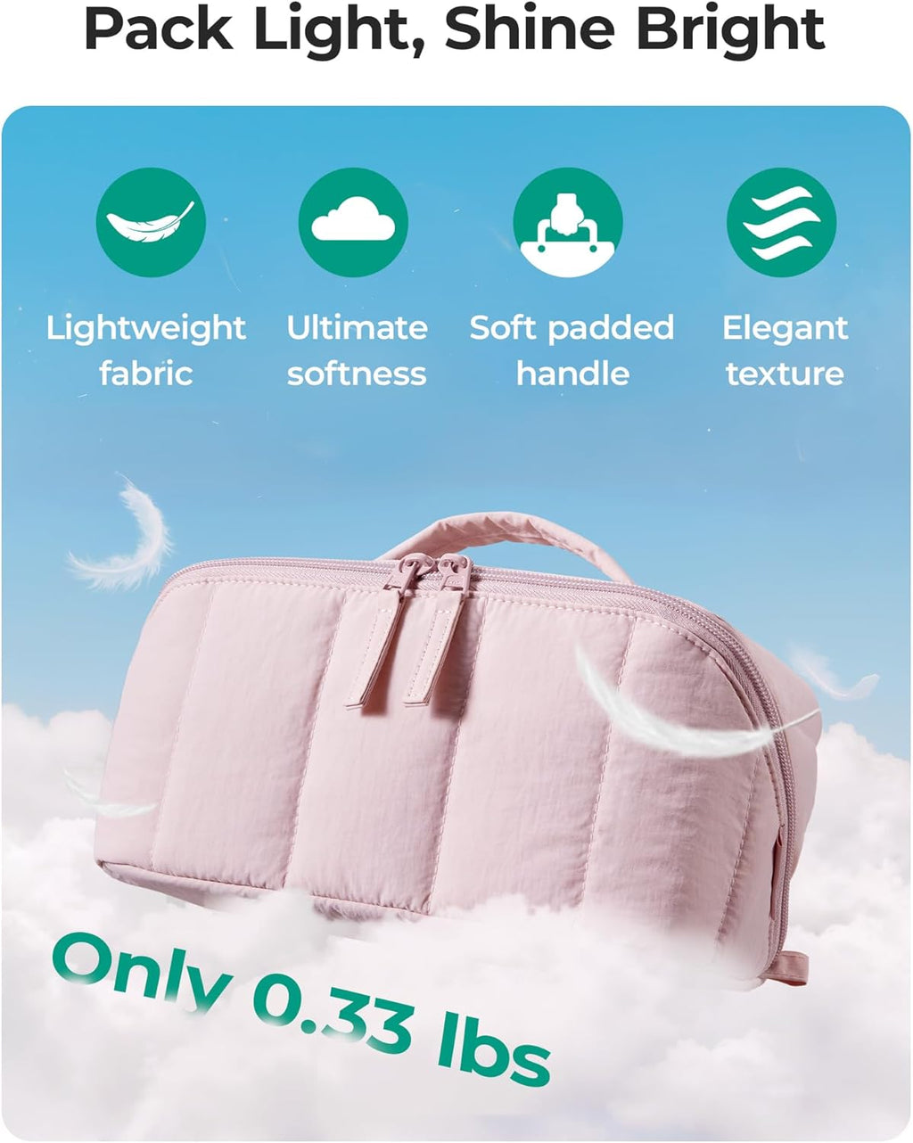BAGSMART Puffy Travel Makeup Bag Toiletry Bag for Women, Pink