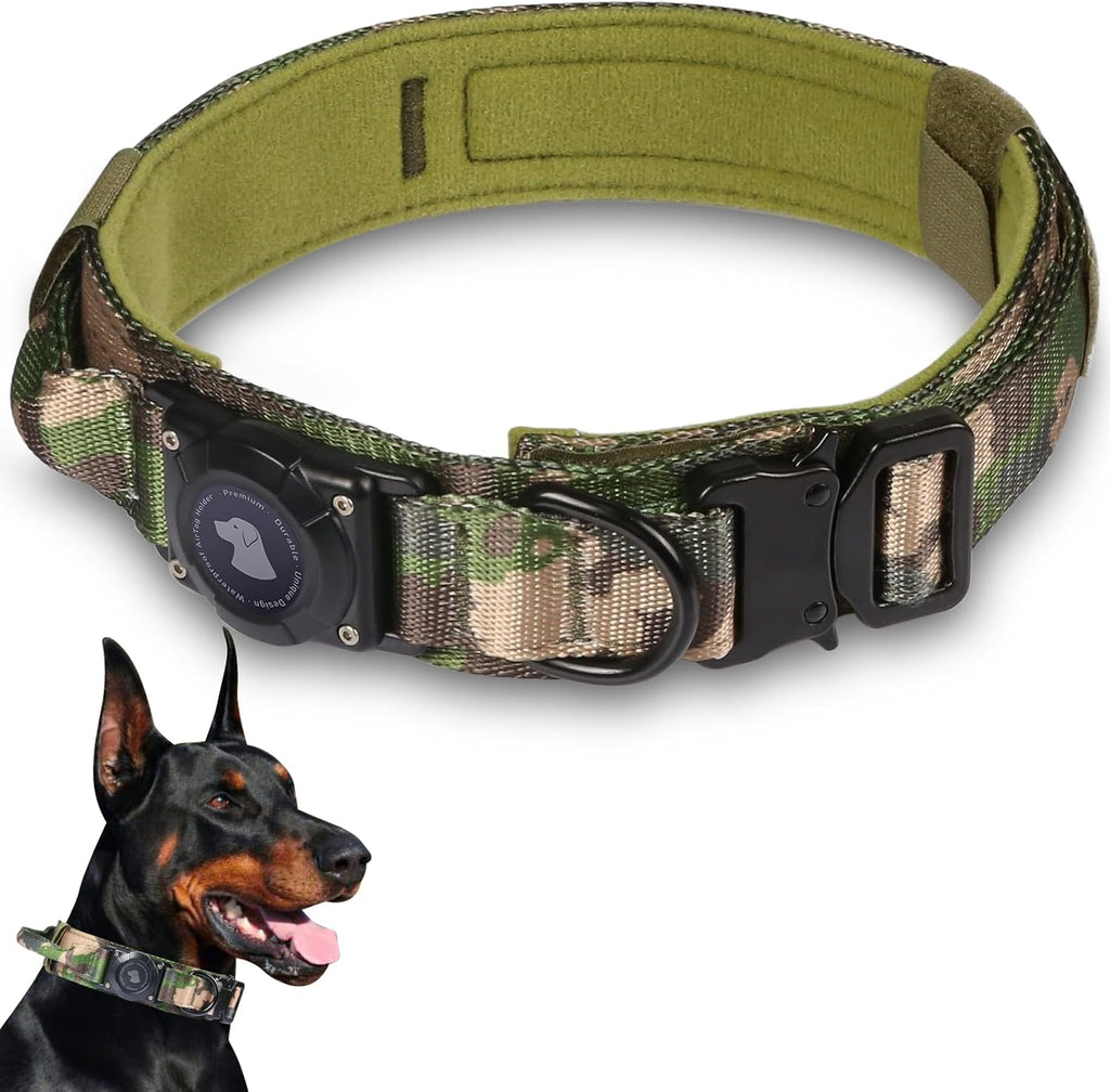 2026 Upgrade Waterproof Tactical AirTag Dog Collar, Built in AirTag Holder