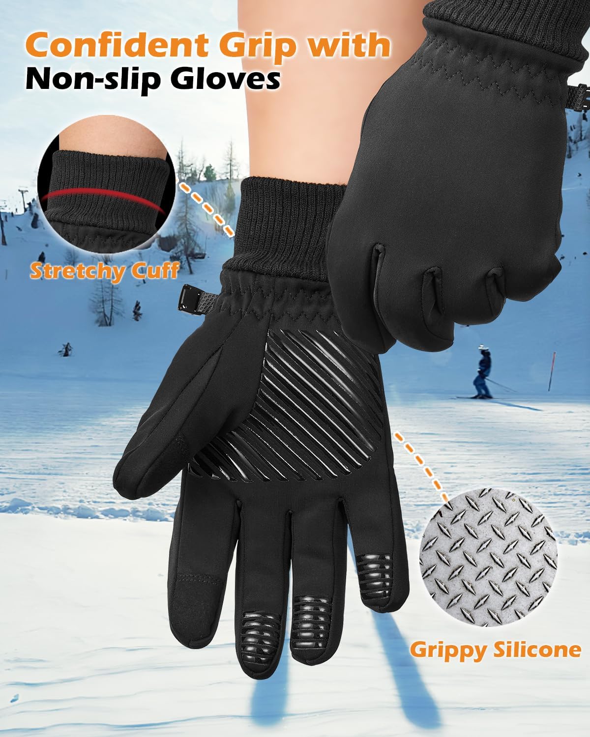 Waterproof Winter Gloves with Cotton Layer and Soft Smooth Lining