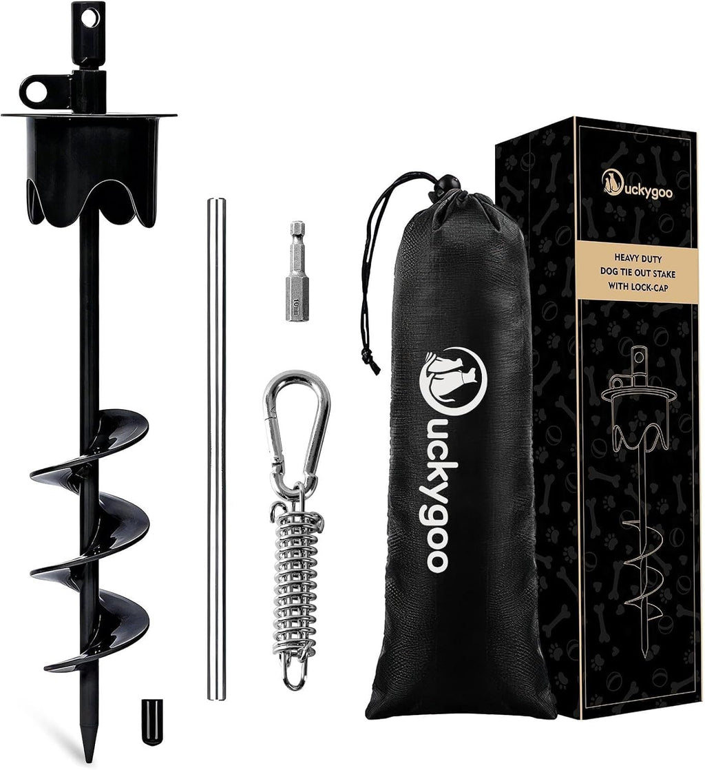 Dog Tie Out Stake with Lock-Cap,Heavy Duty Dog Stake for Outside