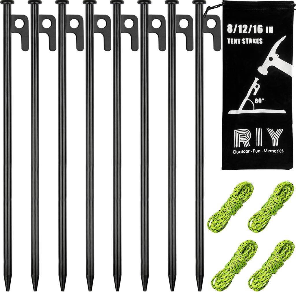 8 Pack Tent Stakes Heavy Duty Metal Tent Pegs for Camping Steel Tent Stakes 12 inch Unbreakable and Inflexible