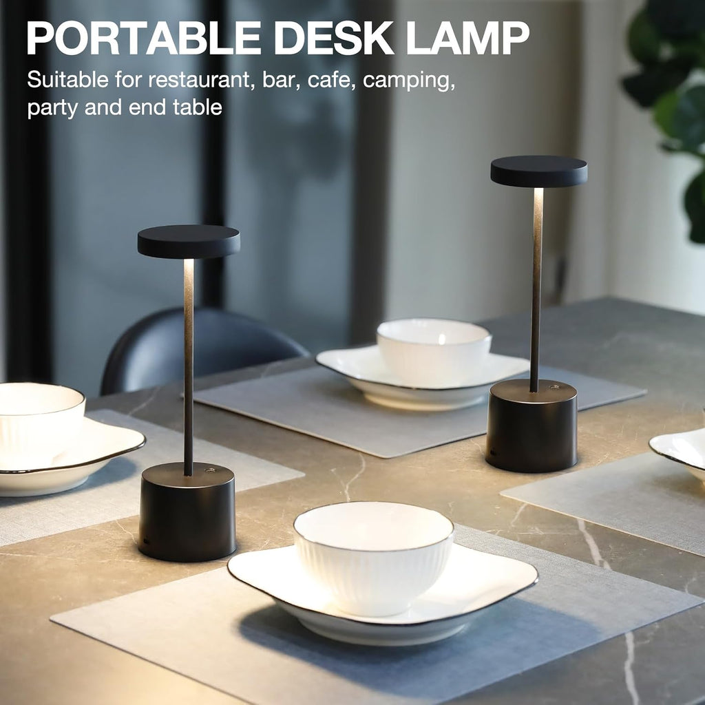 Cordless Rechargeable Table Lamp, 4000mAh Battery Operated, Black, 2 Pack