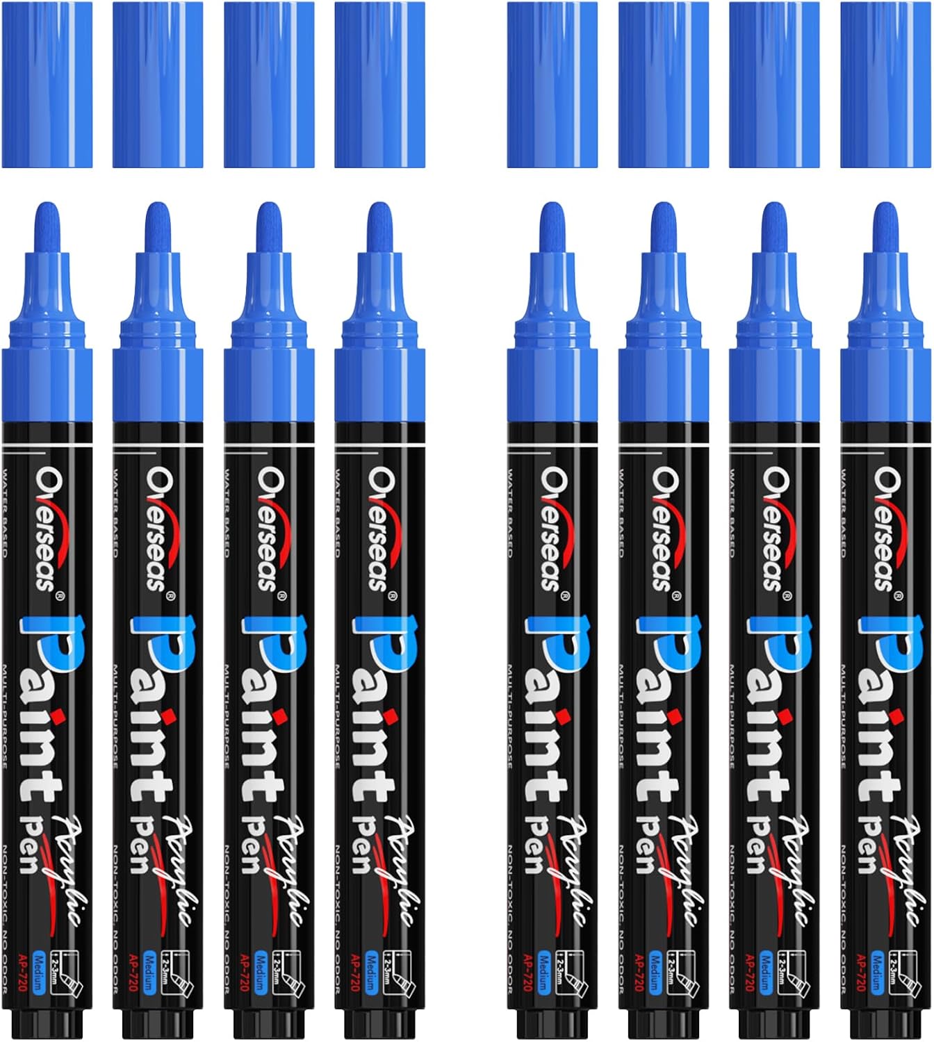 Overseas Blue Acrylic Paint Markers 8 Pack, Medium Tip Paint Pens