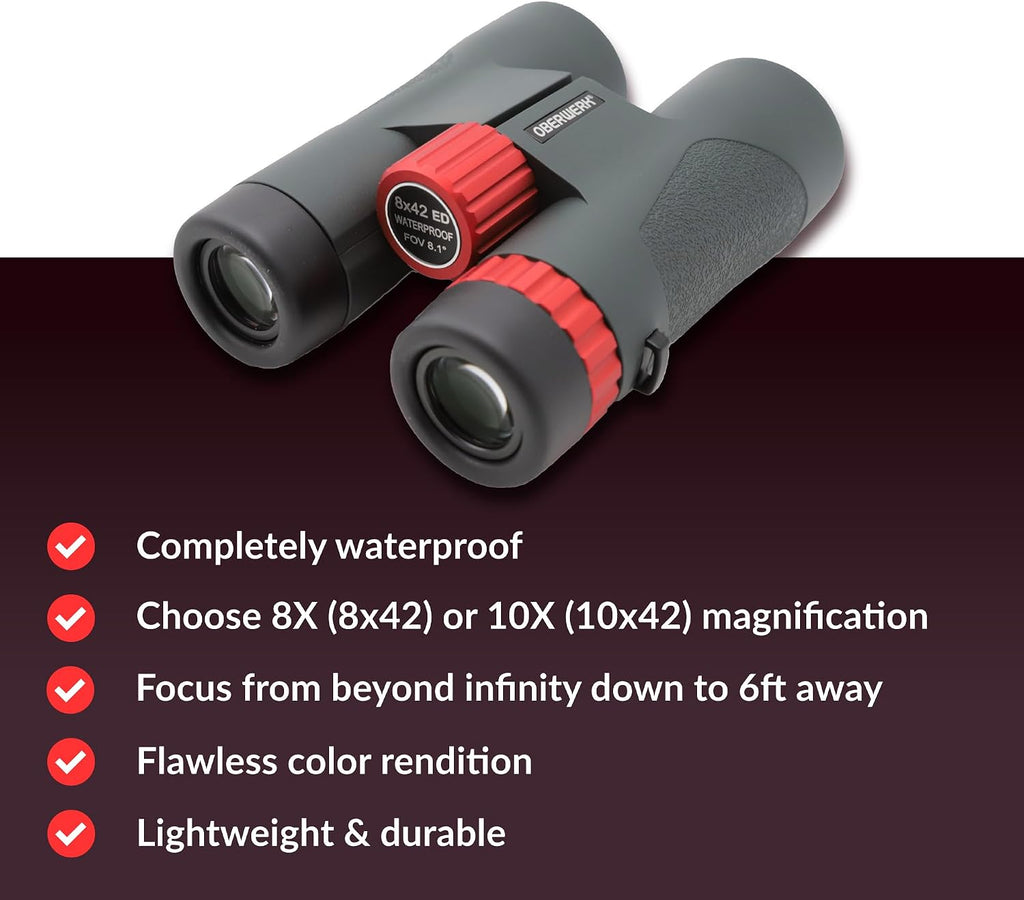 Oberwerk Sport ED 10x42 Professional Binoculars, Roof Prism, Fully Multi-Coated & Waterproof, Dielectric & Phase-Coated Prisms, Twist-Up Eyecups, Bird Watching, Hiking & Outdoor Use, Green