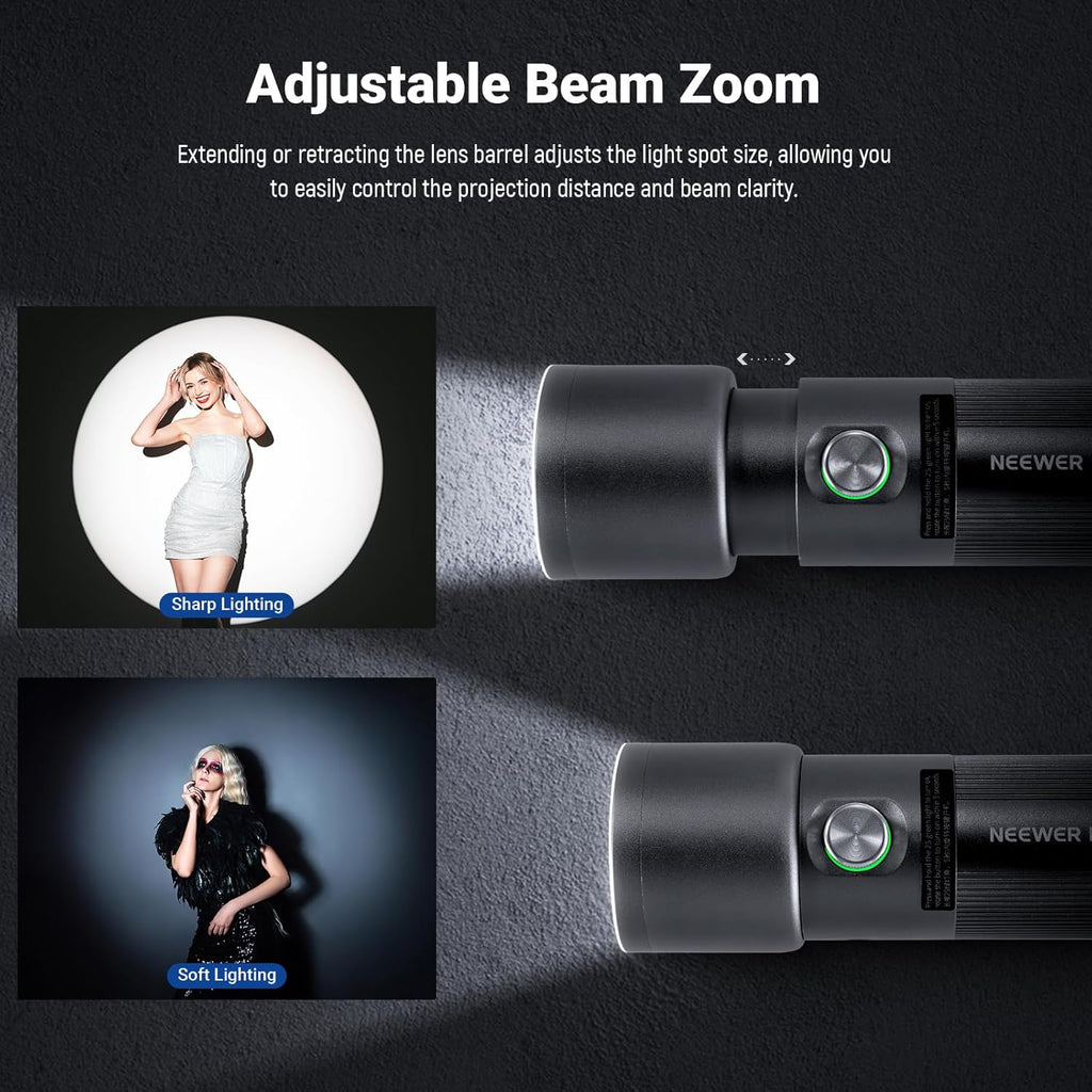 NEEWER Basics RGB Photography Flashlight,4 Colors/20 GOBO Filters/CRI95+/7500mAh,10W 6300K Portable LED Video Spotlight Patterned Ambient Aluminum Sunset Light for Recording Studio Lighting, USB, FL10