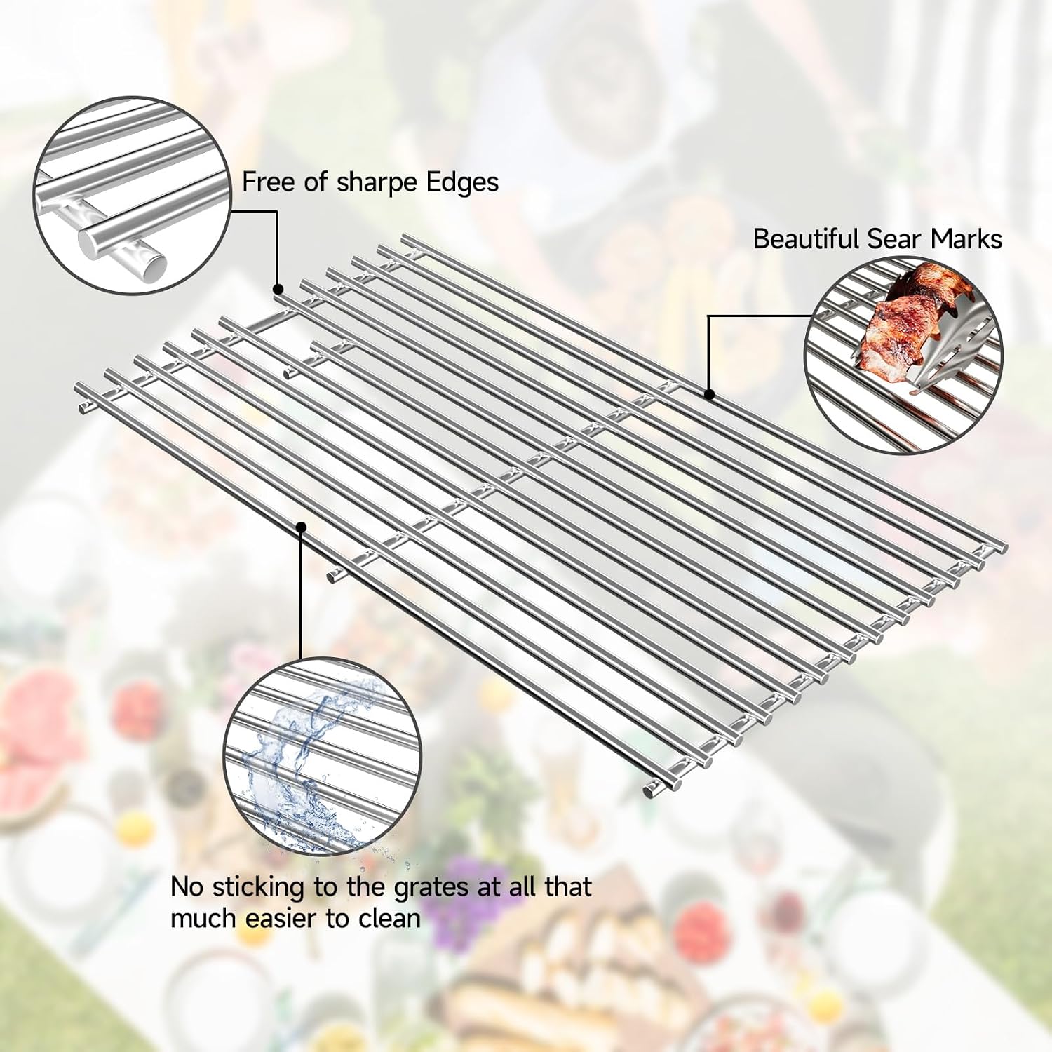 2pcs Stainless Steel Cooking Grates for Weber, 17.5'' x 20.4''