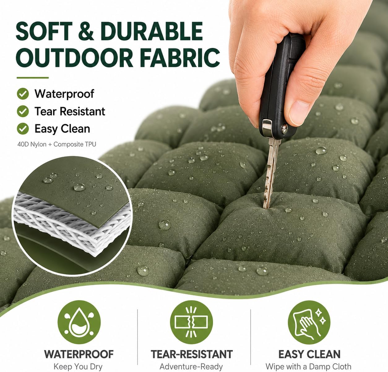 3-Inch Camping Sleeping Pad with Built-in Foot Pump