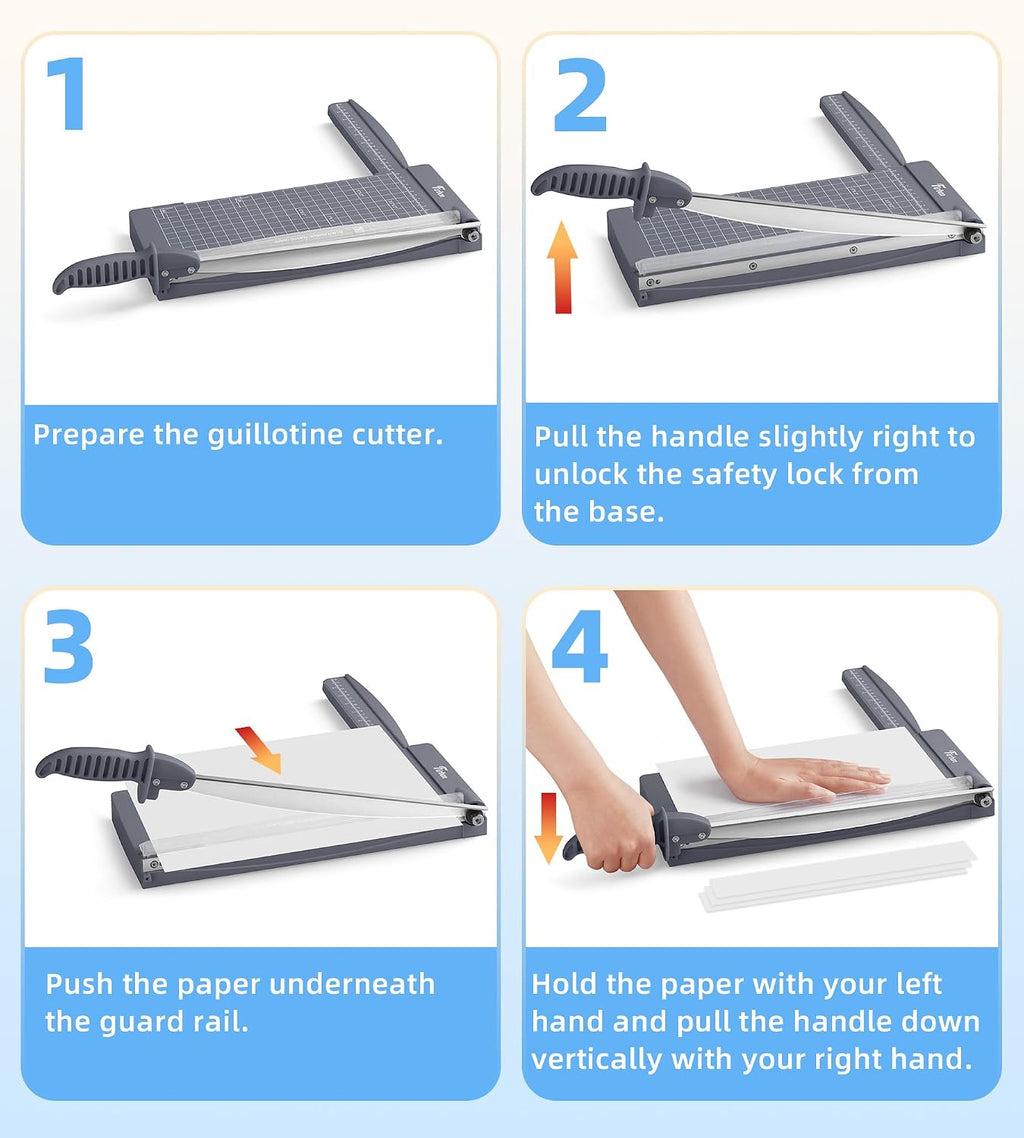 Firbon 12" Guillotine Paper Cutter with Hidden Ruler, Compact Paper Trimmer