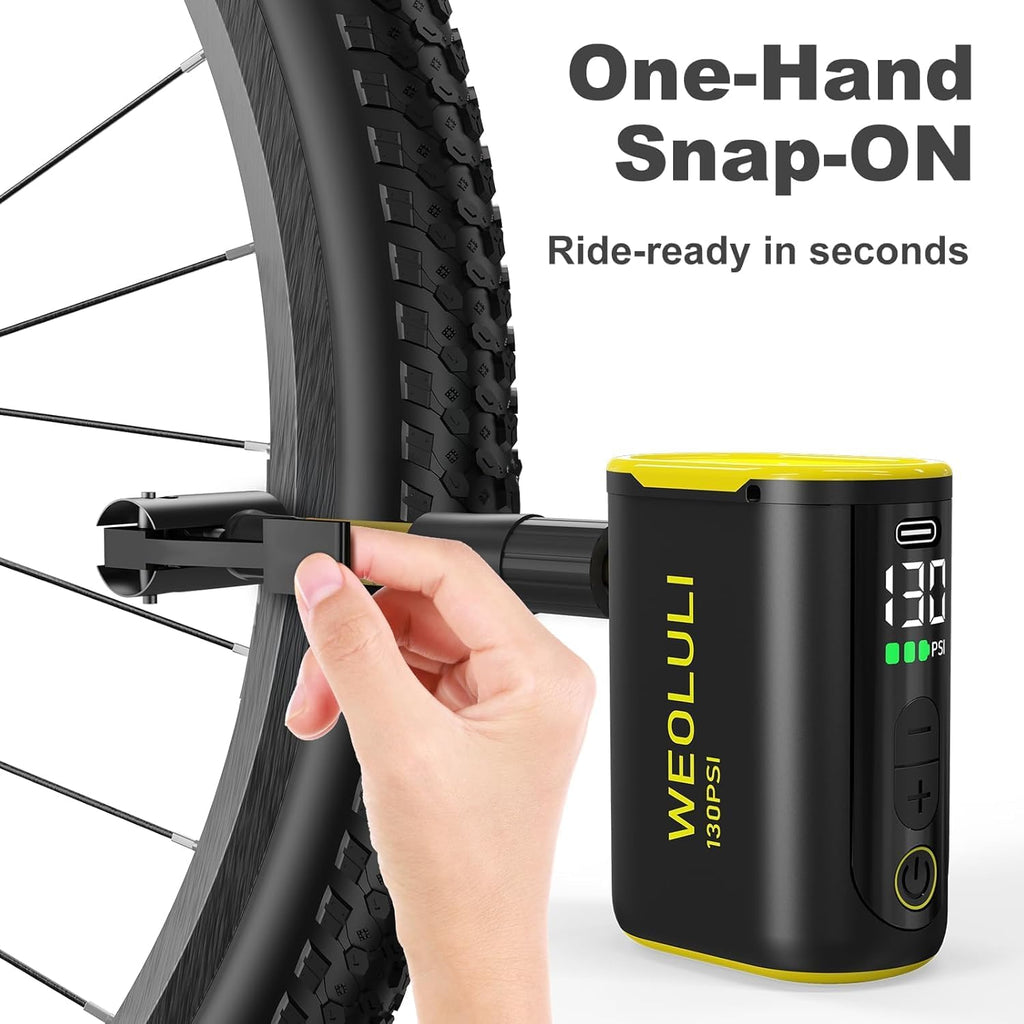 Electric Bike Pump, 130 PSI Mini Bicycle Pump with Digital Pressure Gauge & Auto-Shut-Off, Snap-On Connector for Presta & Schrader Valves,E-Bike, MTB,Road Bike