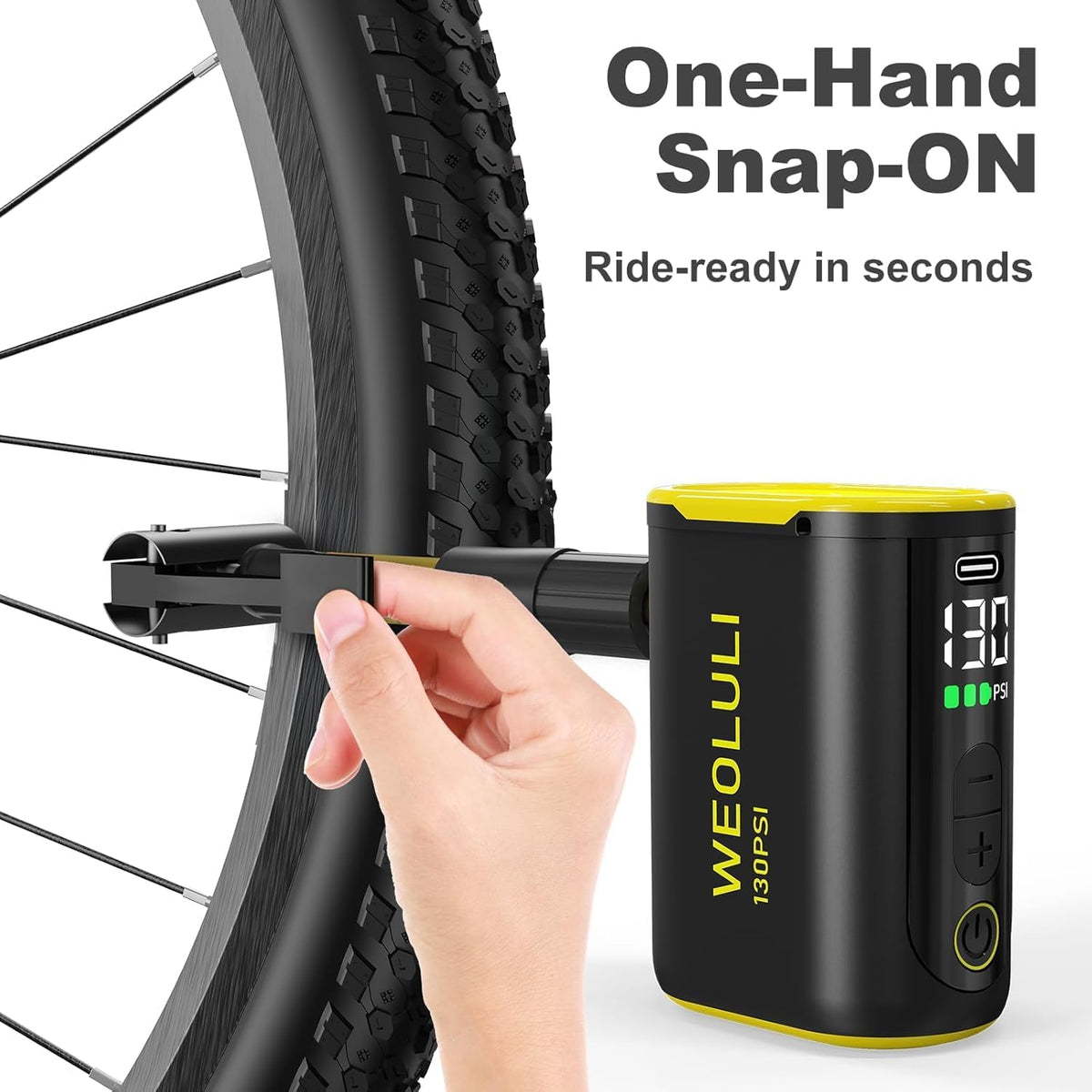 Electric Bike Pump, 130 PSI Mini Bicycle Pump with Digital Pressure Gauge & Auto-Shut-Off, Snap-On Connector for Presta & Schrader Valves,E-Bike, MTB,Road Bike
