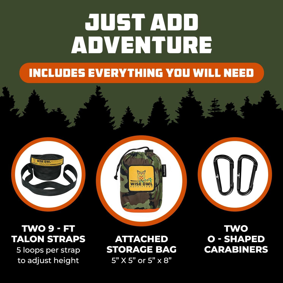 Wise Owl Outfitters Camping Hammock – 400lbs Portable Hammock with Tree Straps - Travel, Backpacking, Hiking, Outdoors Camping Gear - Single