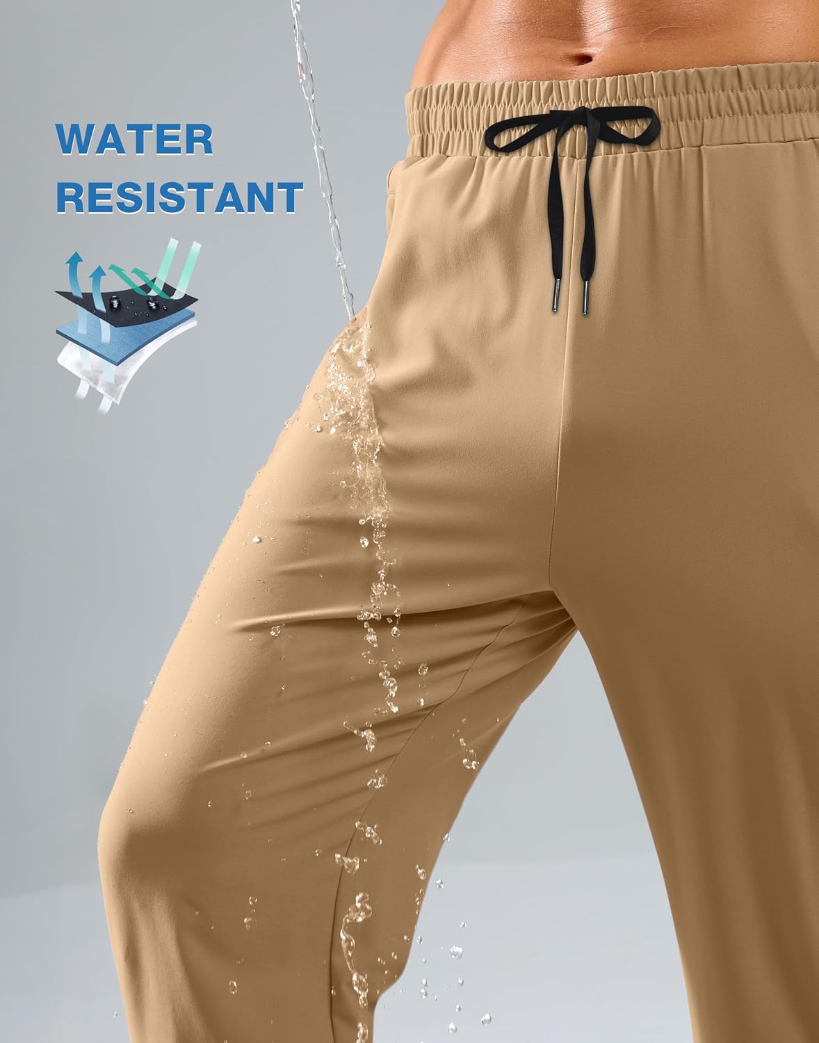 Pudolla Men's Lightweight Hiking Pants Quick Dry Outdoor Sweatpants with Zipper Pockets for Athletic Workout Casual Travel