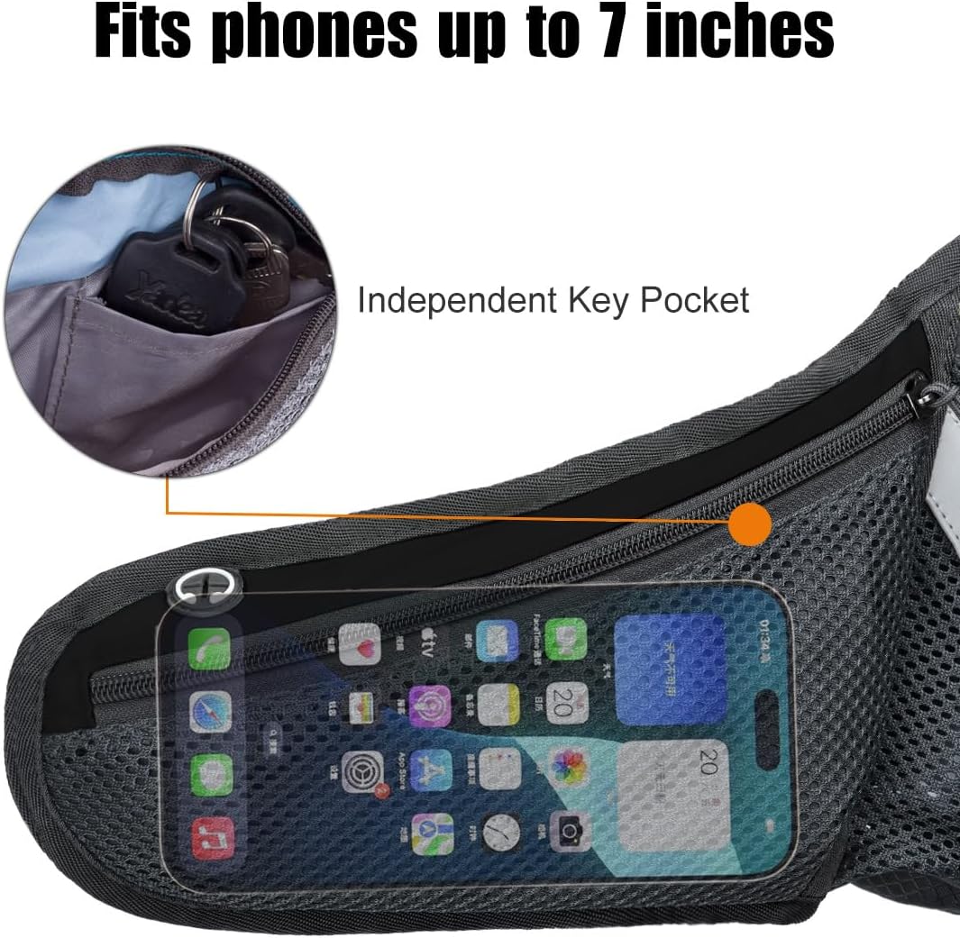 PYFK Running Belt Hydration Waist Pack with Water Bottle Holder for Men Women Waist Pouch Fanny Bag Reflective