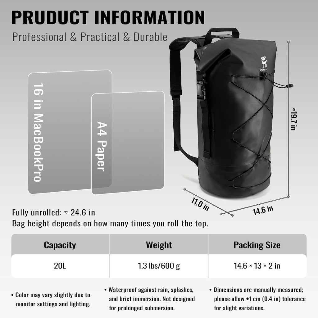 Dry Bag Waterproof Backpack 20L for Man & Woman, Roll Top Backpack