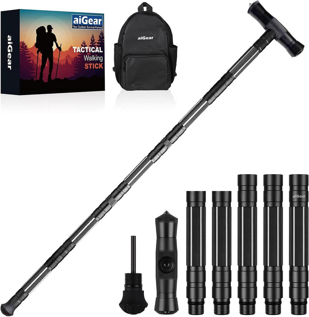 aiGear G2 Tactical Hiking Stick with Survival Kit, 5-Section Staff