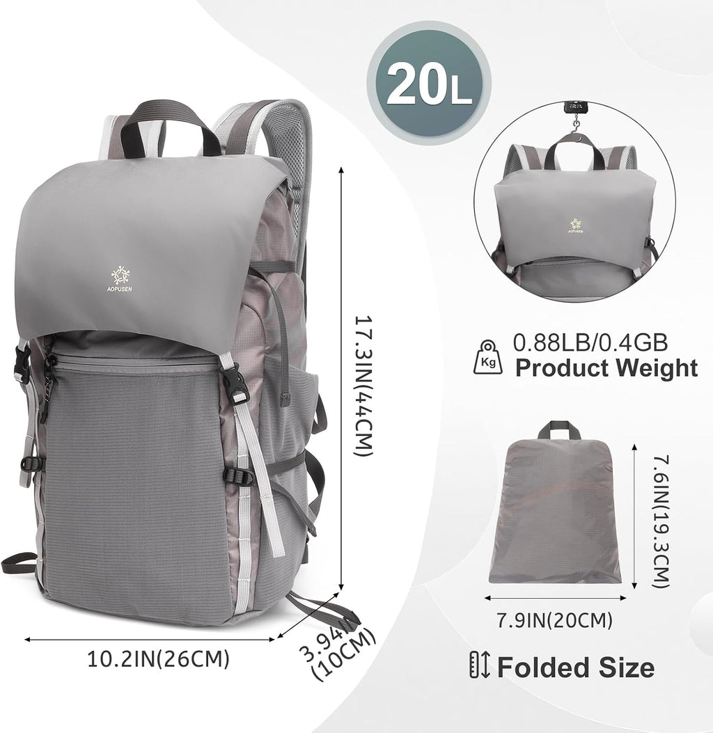 20L Hiking Backpack, Small Lightweight Daypack for Men Women,Grey
