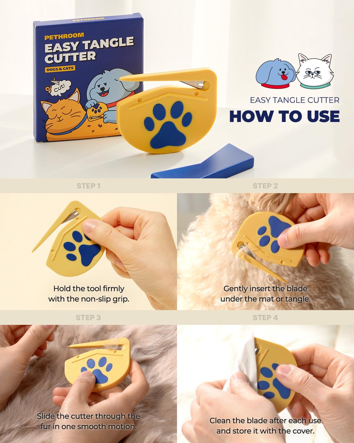 PETHROOM Easy Tangle Cutter for Dogs & Cats, Professional Dematting Tool