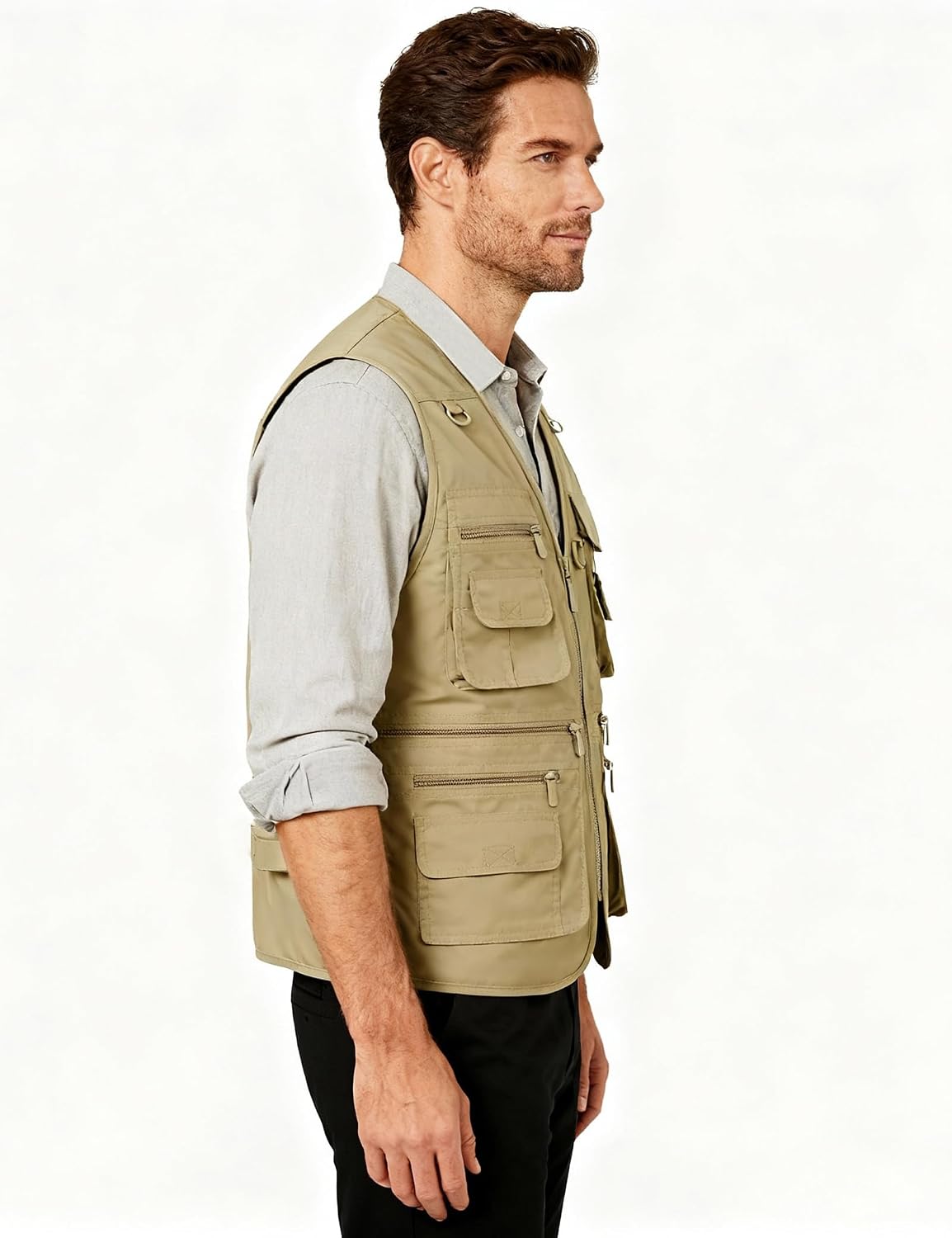 Flygo Men's Fishing Vest Utility Lightweight Outdoor Travel Safari Photo Cargo Vest with 16 Pockets