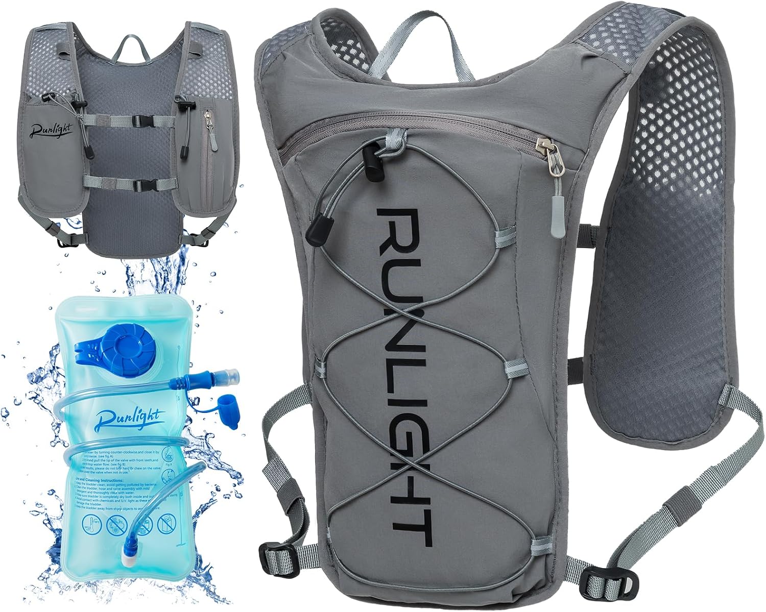 Runlight Running Vest for Women Men Lightweight Hydration Backpack Pack with 1.5L Water Bladder Bag Hydro Daypack for Hiking,Trail,Skiing,Camping,Cycling,Race,Marathon