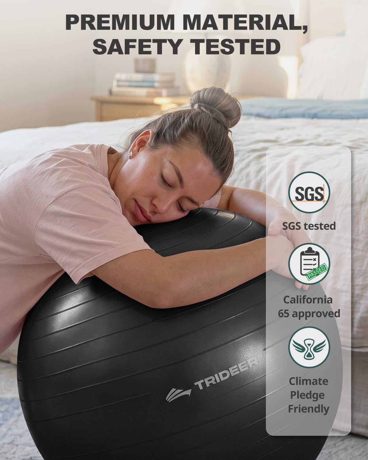 Trideer Yoga Ball for Exercise, Pilates, Core & Balance Training, Stability Ball for Pregnancy & Birthing Prep, Physical Therapy, Daily Stretching, Office Chair for Active Sitting, Quick Pump Included