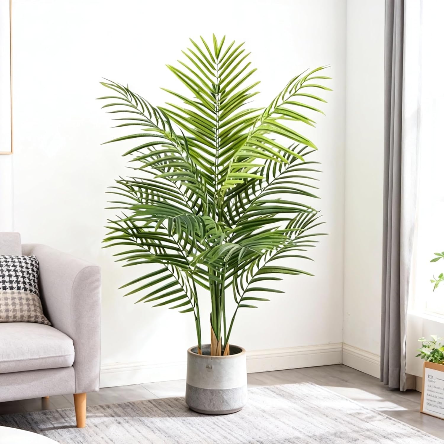 4ft Artificial Palm Tree Indoor, Large Fake Tropical Areca Palm with 13 Trunks, Tall Faux Floor Plants for Indoor Living Rooms Offices Bedroom Home Decor