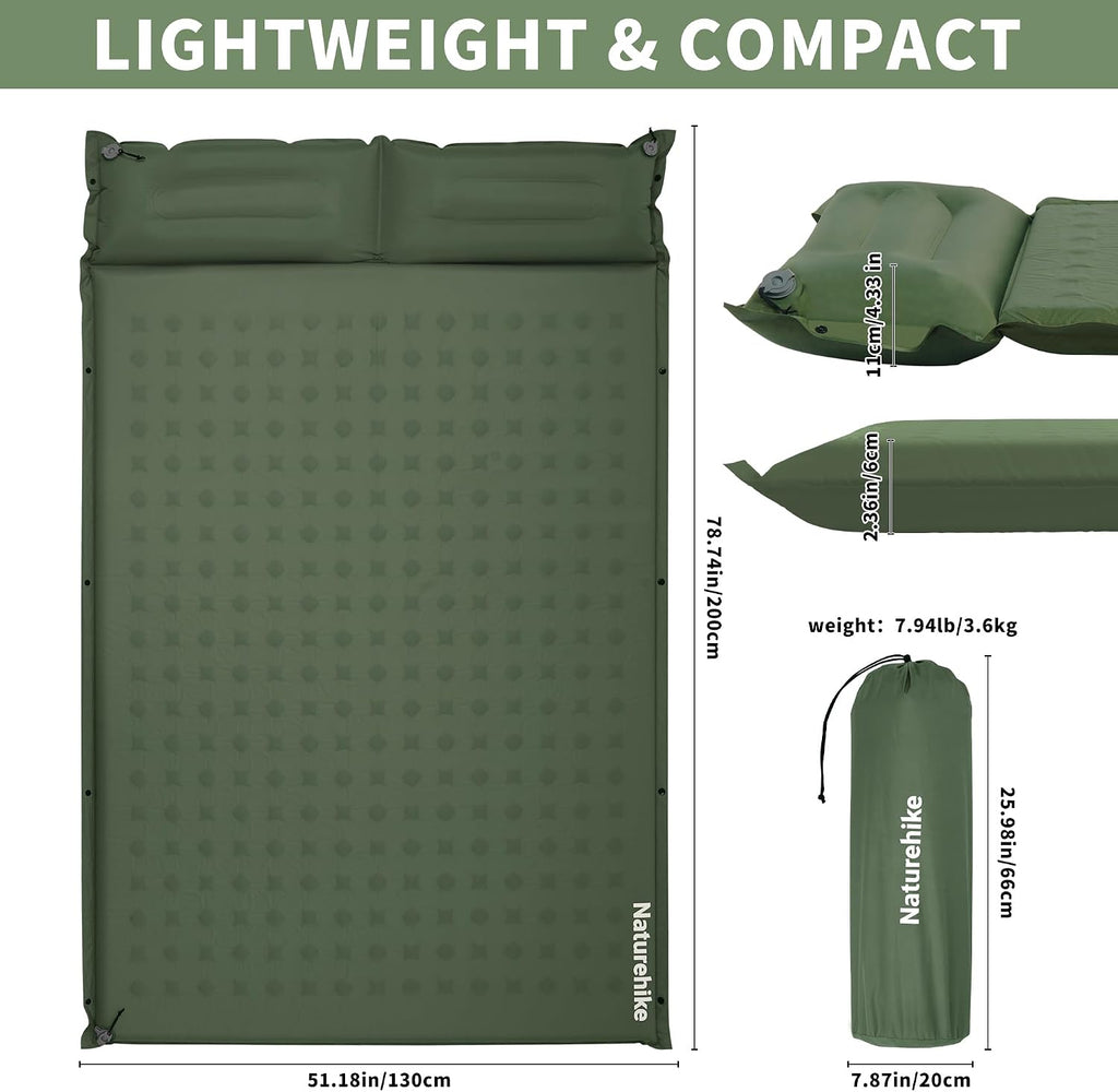 Naturehike Connectable Double Self Inflating Sleeping Pad, 2.36" Memory Foam Camping Pad, Backpacking Camping Mattress Pad for Tent, Travel, Car, Hammock