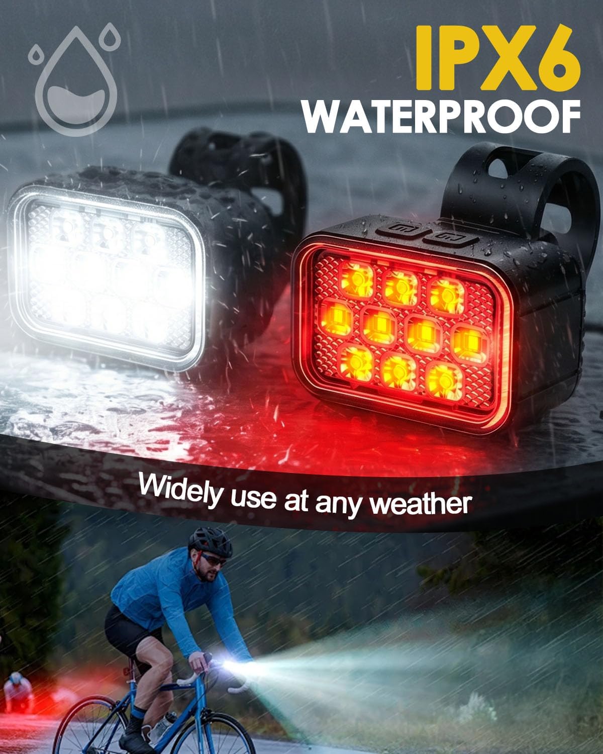 Victoper 10 LED Bike Light, 8+9 Modes USB Rechargeable Bicycle Lite, High Lumens Super Bright Bike Headlight & Taillight Set, Waterproof Safety Bike Front & Rearlight for Road, Night Riding