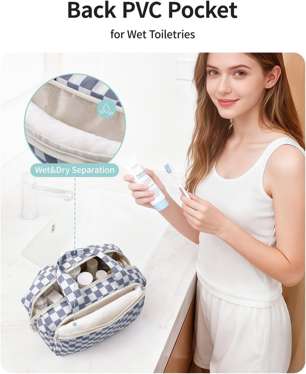 Narwey Travel Toiletry Bag for Women, Large Makeup Cosmetic Organizer Bag