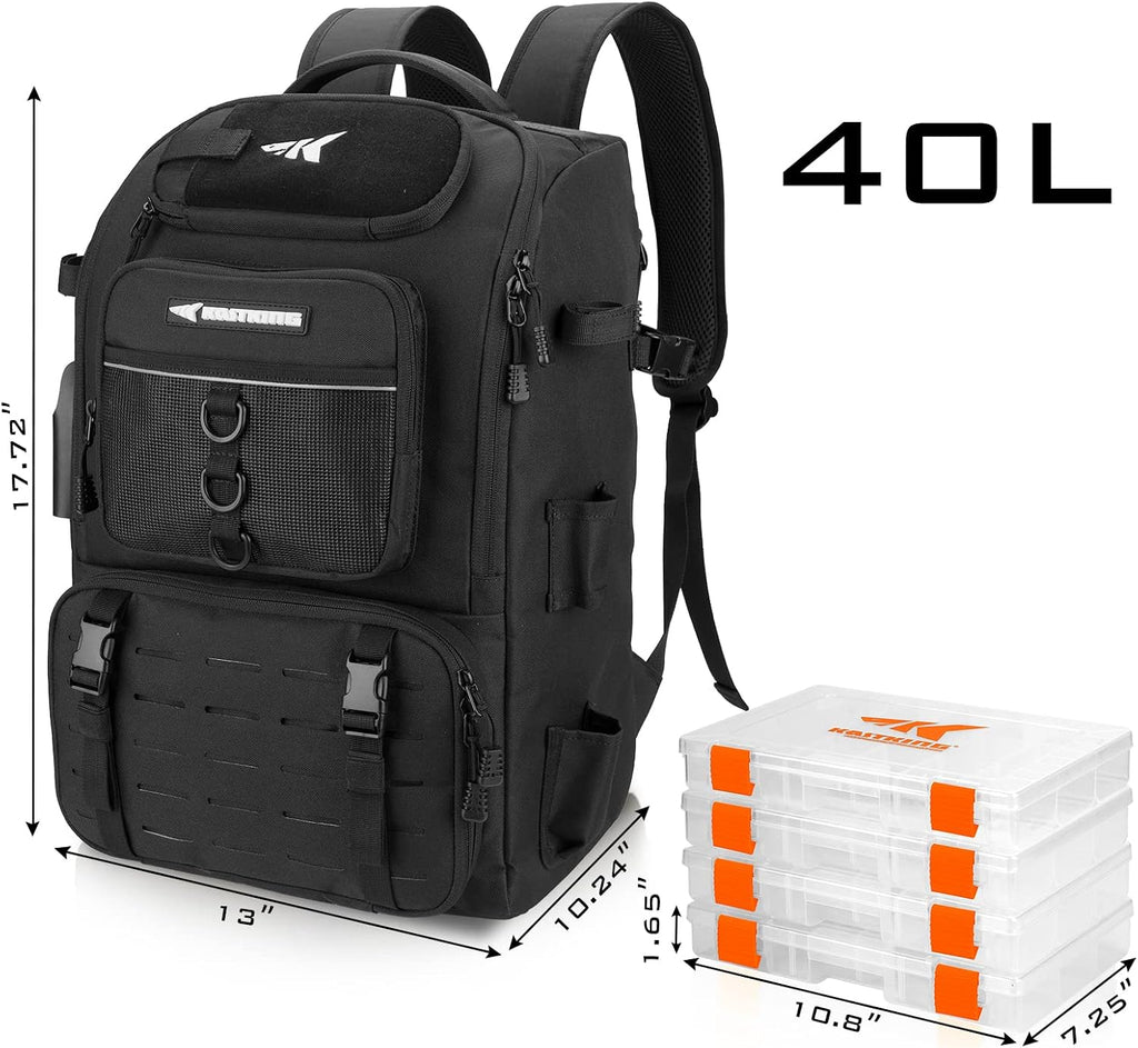 KastKing KarryAll Fishing Backpack with Rod Holder 4 Tackle Boxes, 40/26L