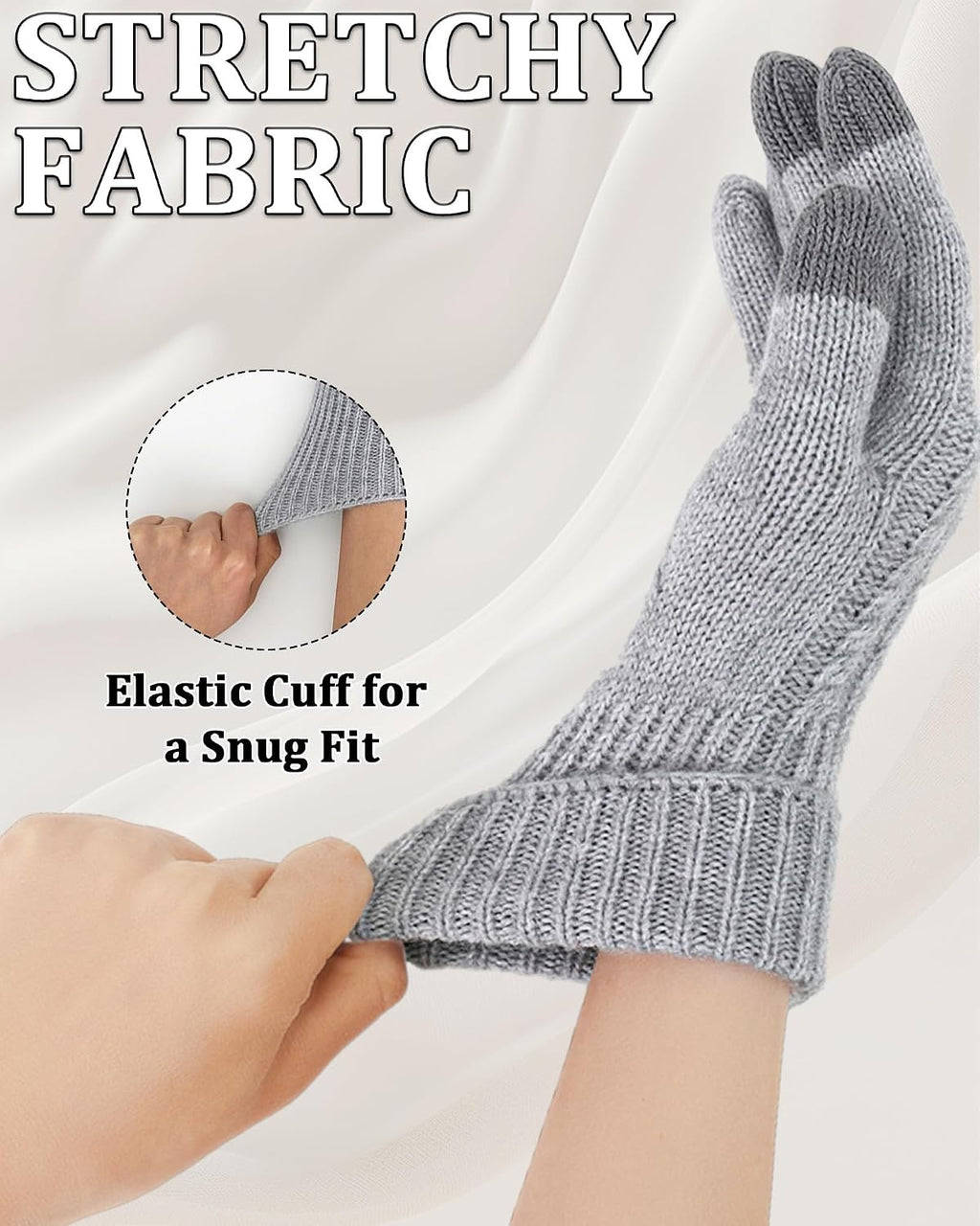 2 Pairs Winter Gloves for Women Cold Weather, Touch Screen Thermal Warm Fleece Lined Knit Gloves for Christmas Gifts