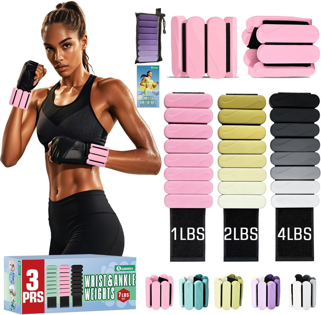AMORIX Ankle Weights for Women Men 3 Pairs (Total 7lbs) Wrist Weights