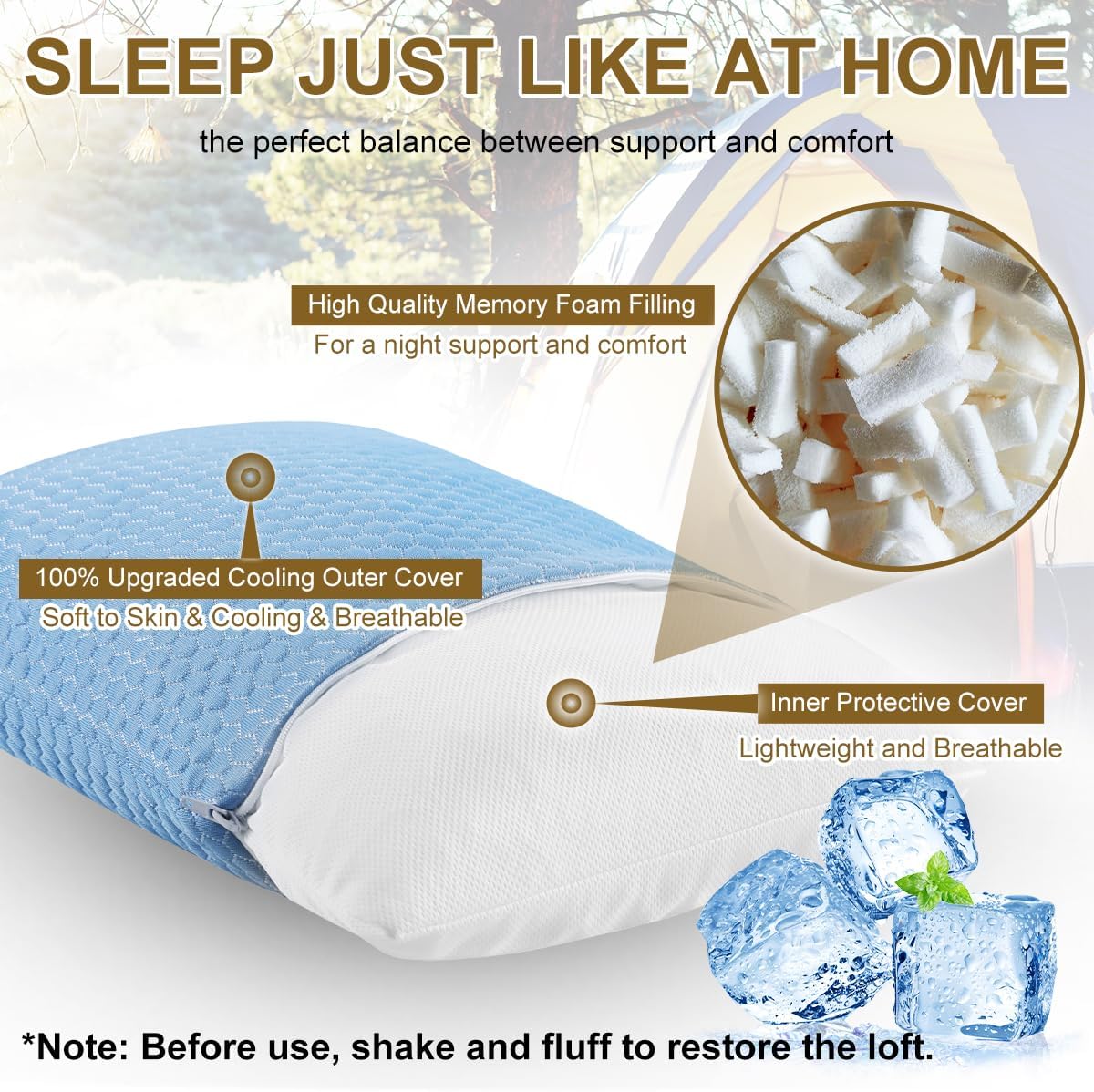 Ivellow Travel Pillow, Camping Pillow for Sleeping,Cooling, Memory Foam -M