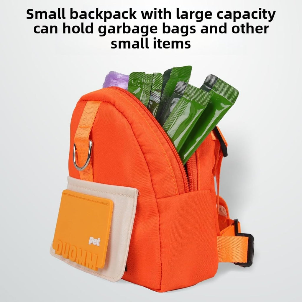 Dog Backpack with Leash, Built-in Poop Bag Dispenser, Adjustable Pet Backpack Harness, Suitable for Small and Medium Dogs, Puppies for Travel, Hiking and Daily Walking. (Orange(Fit:15-30lb))