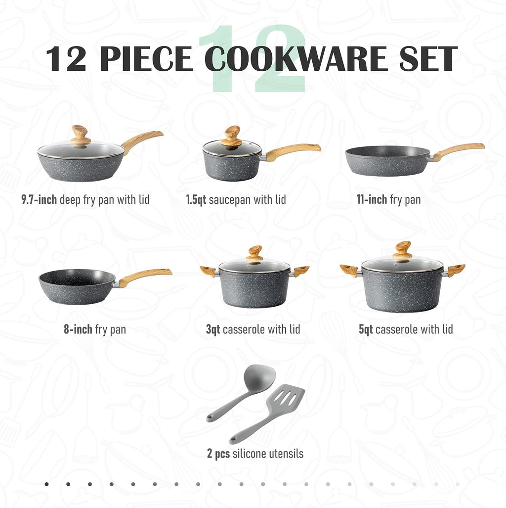 MAISON ARTS Pots and Pans Set, Kitchen Cookware Sets for Cooking Nonstick