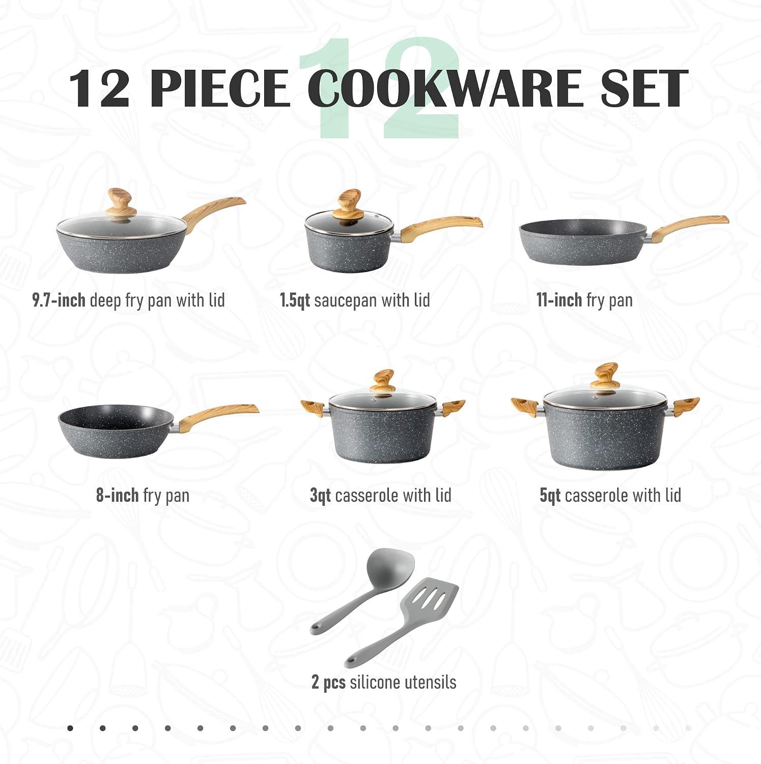 MAISON ARTS Pots and Pans Set, Kitchen Cookware Sets for Cooking Nonstick