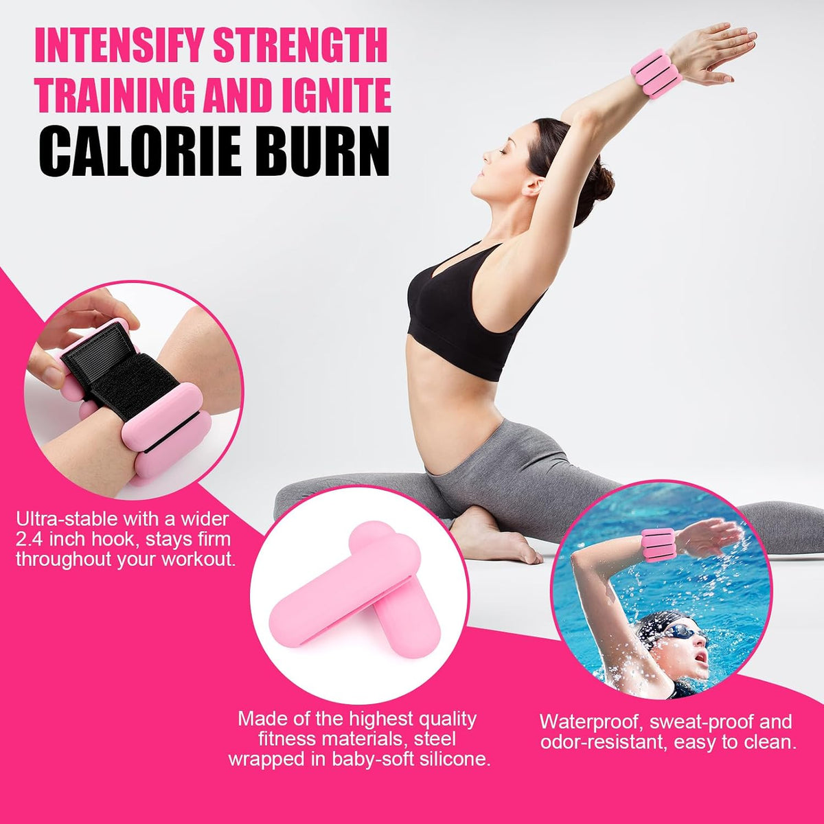 Wrist & Ankle Weights for Women, Wearable Strong Arm & Leg Weights Set of 2(1Lbs Each), Adjustable Ankle Weights for Walking, Yoga, Dance, Barre,Gym,Exercise,Pilates,Walking Running