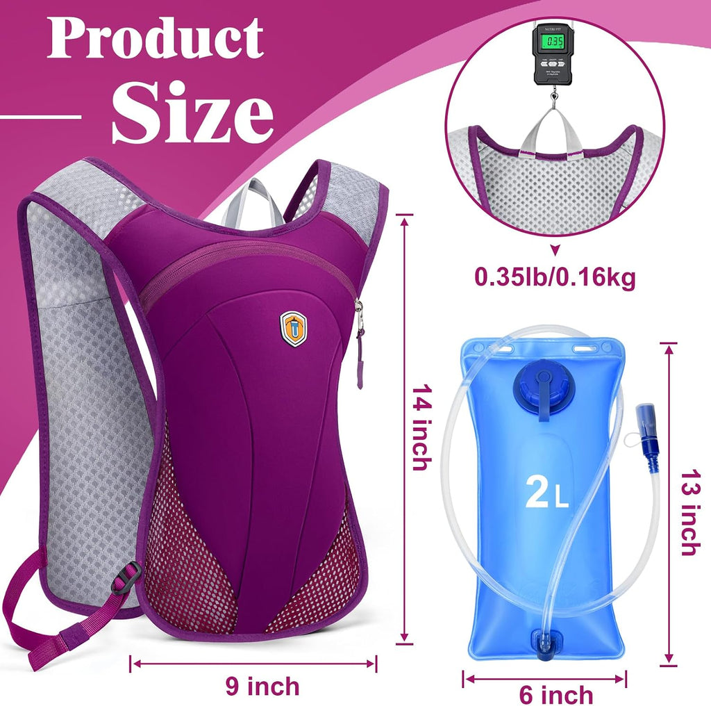 Hydration Backpack with 2L Water Bladder Bag, Lightweight and Breathable Running Vest for Men, Adjustable Chest Straps Water Pack for Cycling Hiking Climbing Outdoor