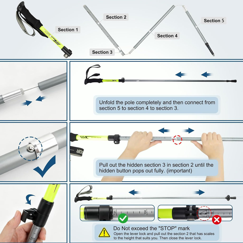 AYAMAYA Lightweight Collapsible Trekking Poles for Hiking with Flip Lock