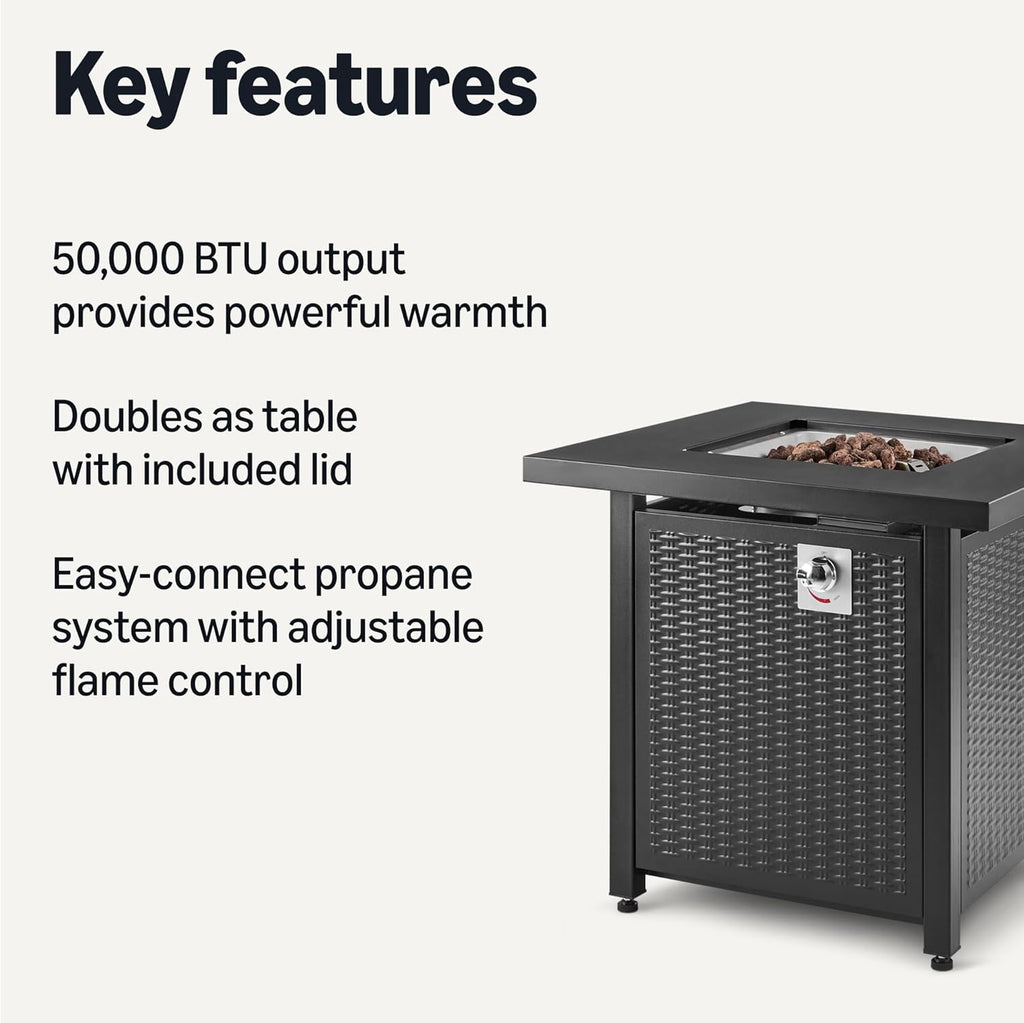 Amazon Basics Fire Table, 50,000 BTU, 28" D x 28" W x 25" H, Black, 1 Pack